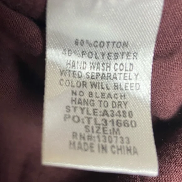 Umgee Burgundy Tie Front Taw Edge Top - Picture 4 of 4